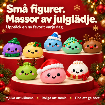 Squishy Julekalender 2026 med 24 Klemmefigurer