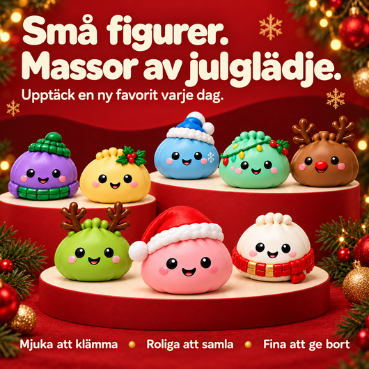 Squishy Julekalender 2026 med 24 Klemmefigurer