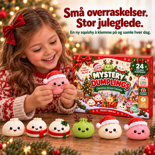 Squishy Julekalender 2026 med 24 Klemmefigurer