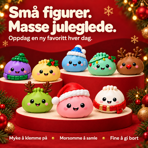 Squishy Julekalender 2026 med 24 Klemmefigurer
